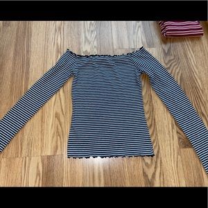 Long sleeve striped off the shoulder top!